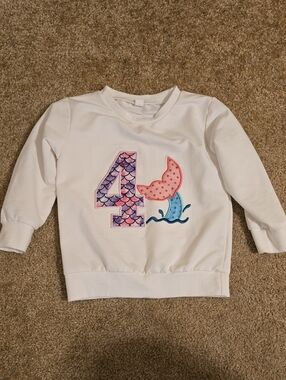 Girls' White Mermaid 4 Appliqué Sweatshirt